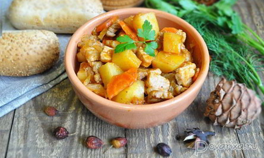 Рецепт рагу из свинины с овощами в томатном соке