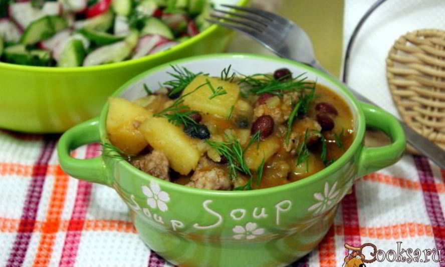 Рецепт рагу с домашними колбасками и фасолью