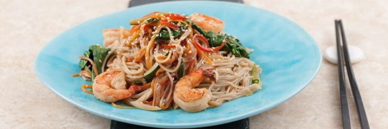 Рисовая лапша харусаме с креветками