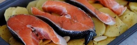 форель на картофельной подушке под чесночным соусом