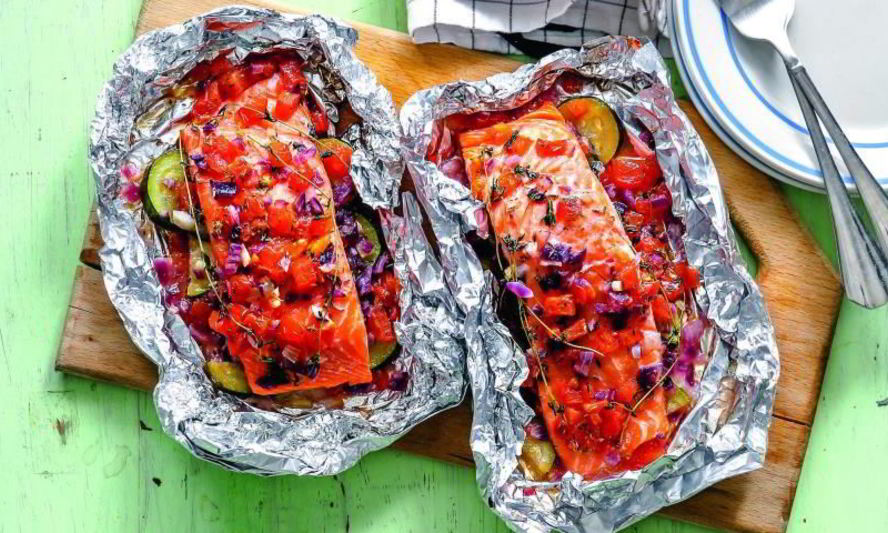 Рецепт лосося с овощами в фольге