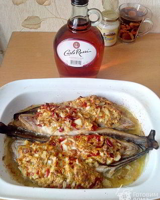 Налим запеченный с болгарским перцем и овощами