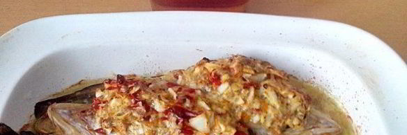 налим запеченный с болгарским перцем и овощами