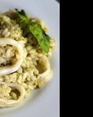 Панированные кальмары с орзотто