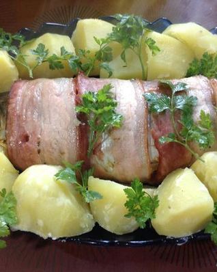 Сельдь с беконом и грибами