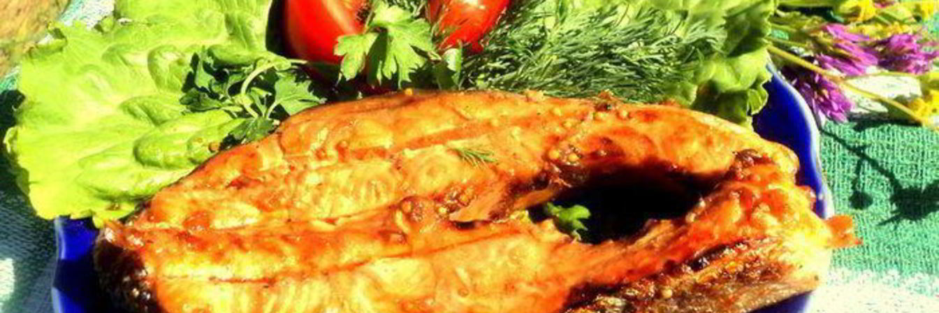 Семга на гриле в медово-горчичной глазури