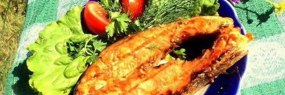 семга на гриле в медово-горчичной глазури