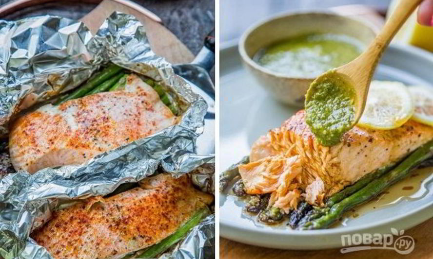 Рецепт семги со спаржей в фольге