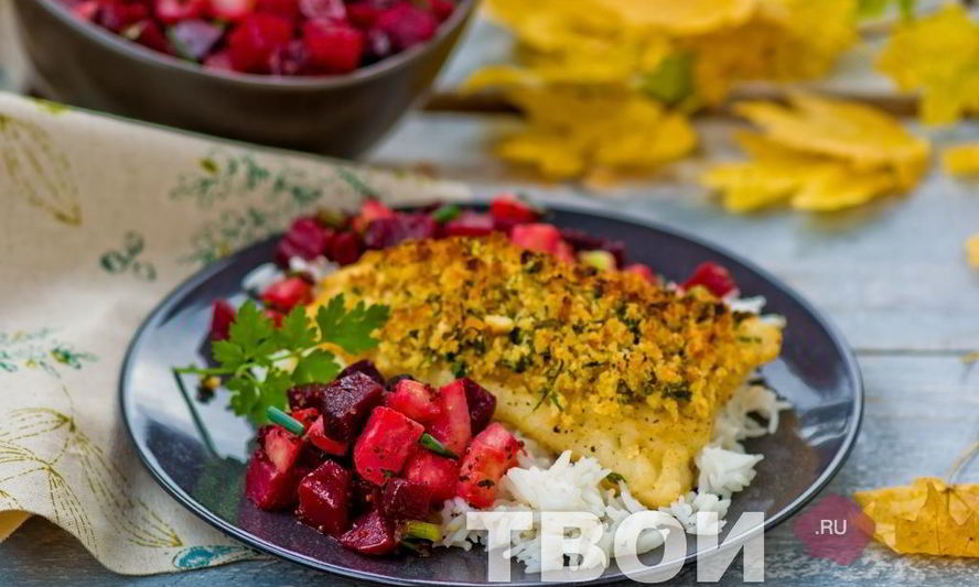 Рецепт запеченного филе трески с гарниром из корнеплодов