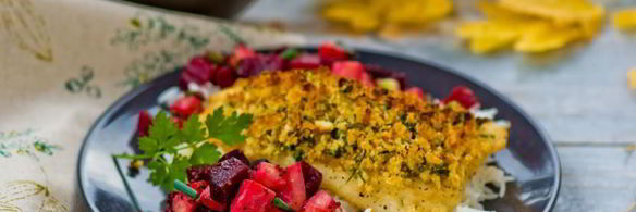 запеченное филе трески с гарниром из корнеплодов