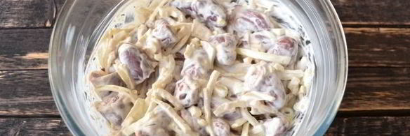 шашлык из куриных сердечек в сметане