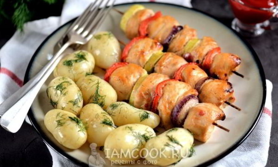 Рецепт шашлыка на кефире из куриного филе с овощами