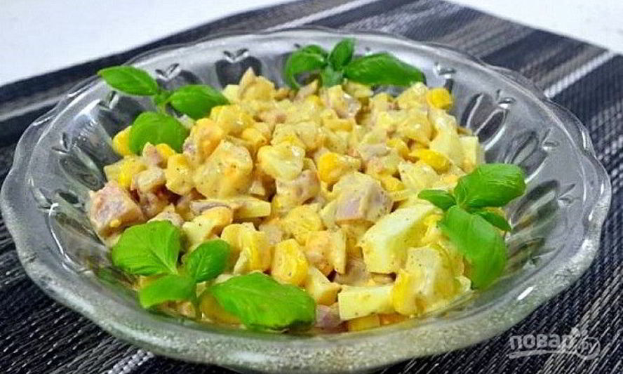 Рецепт салата из копченой курицы и ананаса