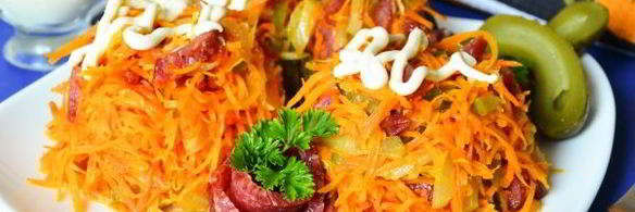 салат обжорка с колбасой