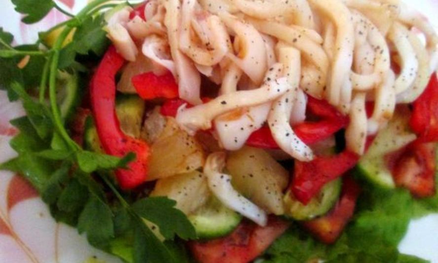 Рецепт салата с кальмарами фейерверк вкусов