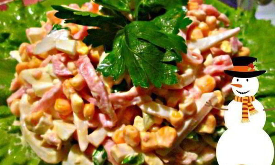 Рецепт салата с кальмарами и ветчиной