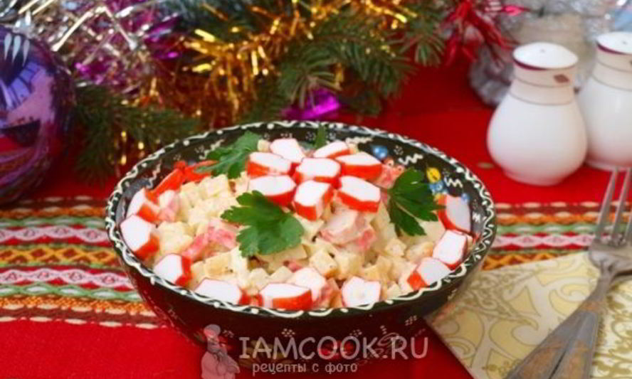 Рецепт салата с крабовыми палочками и яблоком