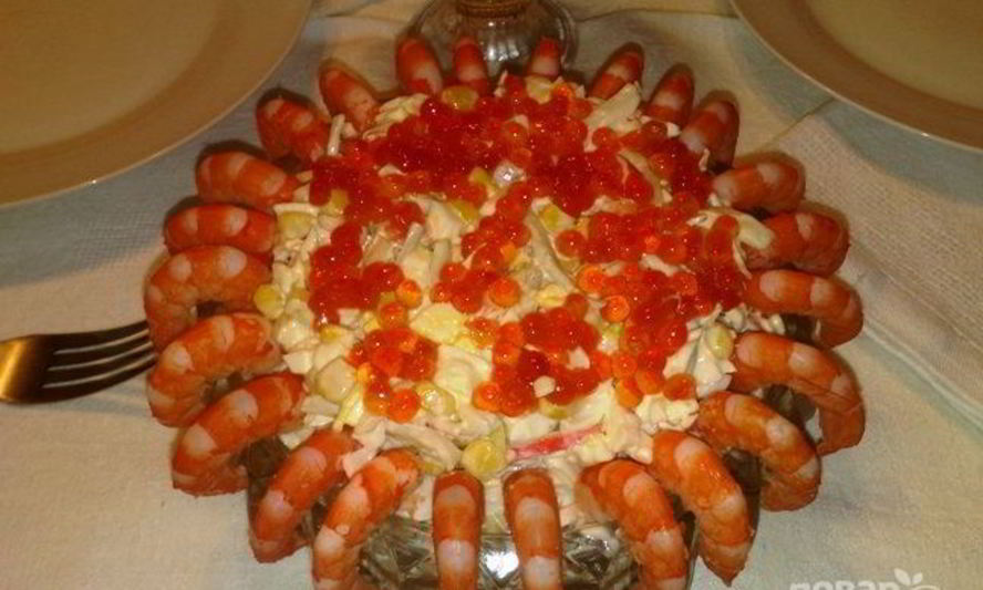Рецепт салата с креветками и кальмаром