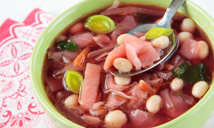 Рецепт борща с белой фасолью и пореем