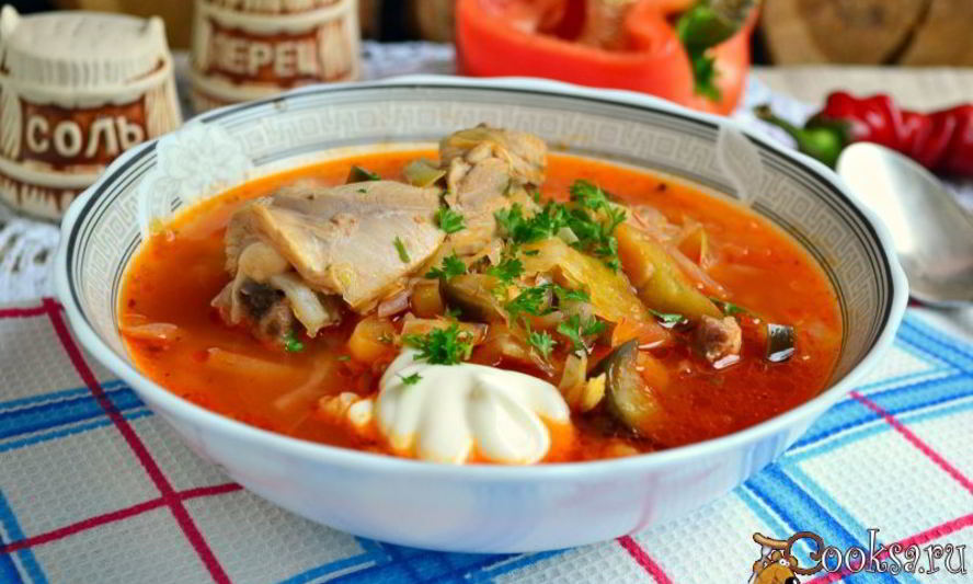 Рецепт борща с курицей и баклажанами