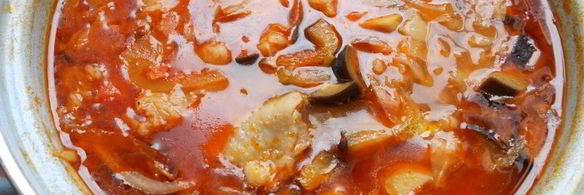 борщ с курицей и баклажанами