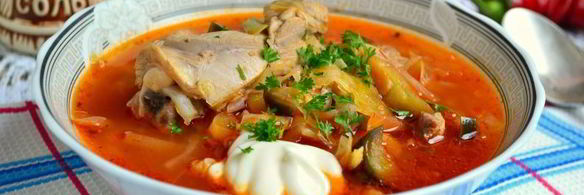 борщ с курицей и баклажанами