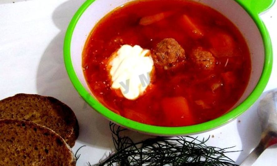 Рецепт борща сибирского с фрикадельками и томатной пастой