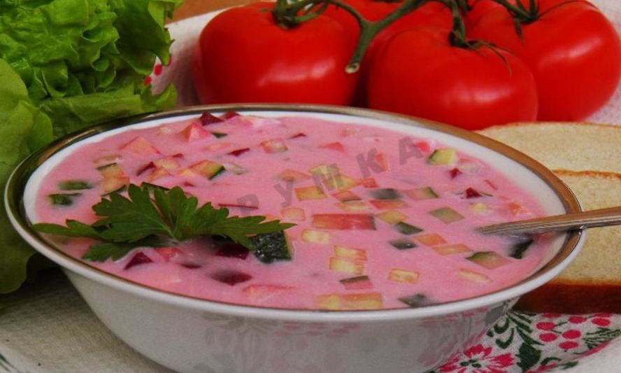 Рецепт холодного борща из маринованной свеклы с колбасой