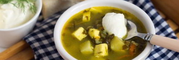 зеленый борщ со щавелем и адыгейским сыром