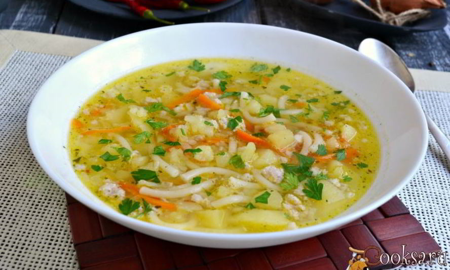 Рецепт картофельного супа с фаршем и вермишелью