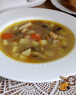 Куриный суп с гречневыми хлопьями и шампиньонами