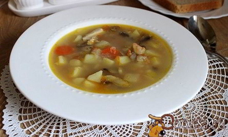 Рецепт куриного супа с гречневыми хлопьями и шампиньонами