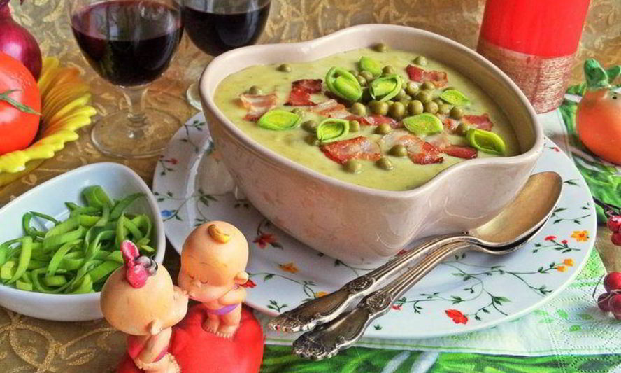 Рецепт супа-пюре картофельного с горошком и беконом