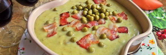 суп-пюре картофельный с горошком и беконом