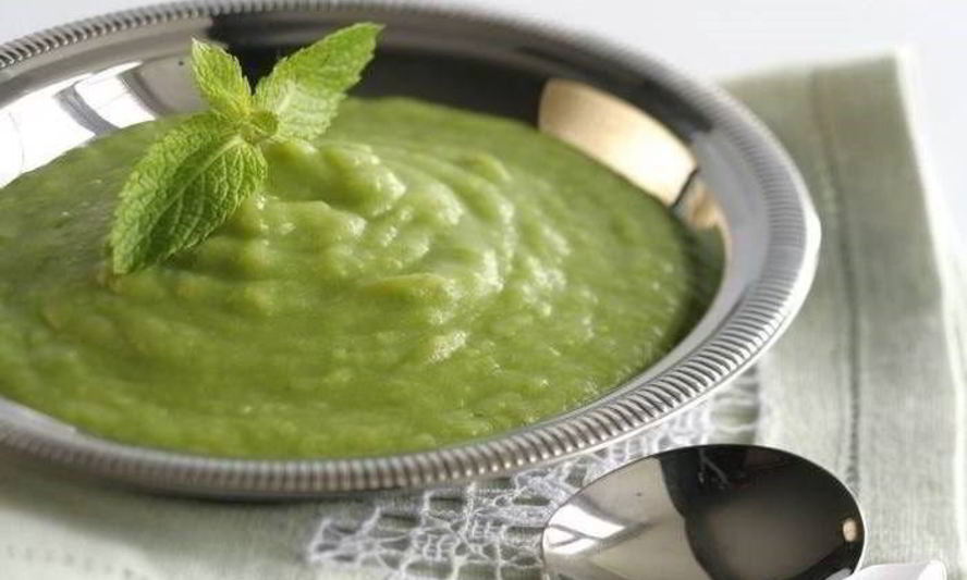 Рецепт супа-пюре с зеленым горошком, мятой и луком-пореем