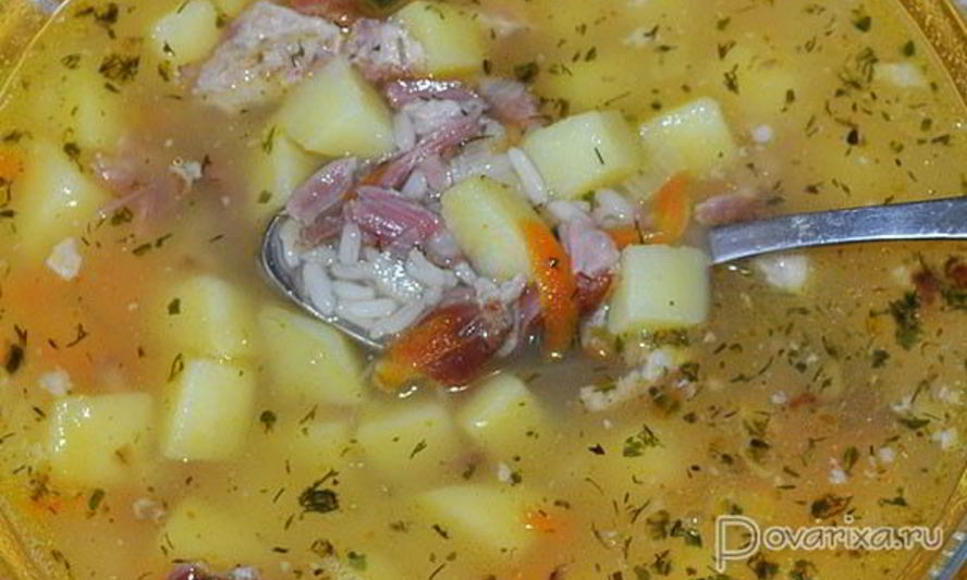 Рецепт супа с копченостями и рисом