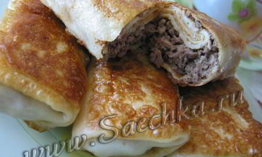 Рецепт блинчиков, фаршированных мясом и чесноком