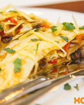 Блинчики креп с яйцом и грибами