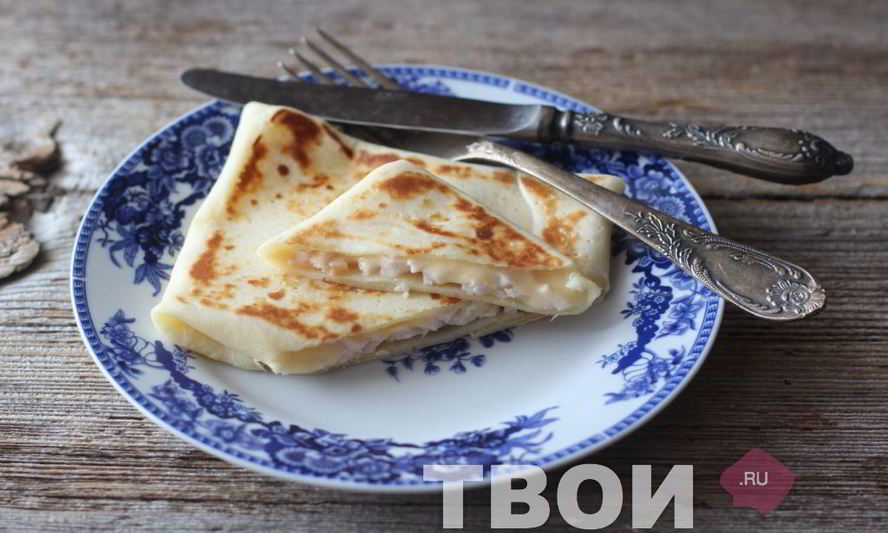Рецепт блинчиков с ветчиной и сыром