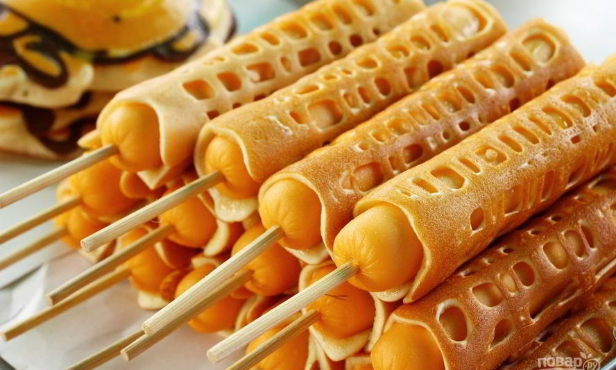 Рецепт запеченных блинов с сосисками