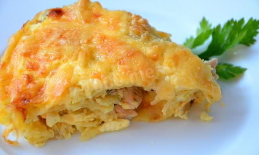 Рецепт блинного пирога с курицей и грибами улитка