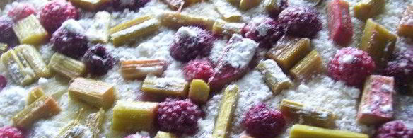 сдобный пирог с ревенем и малиной