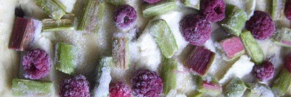 сдобный пирог с ревенем и малиной