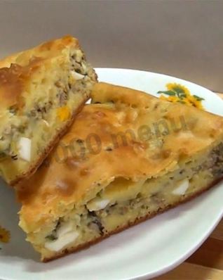 Заливной пирог с рыбной консервой на кефире