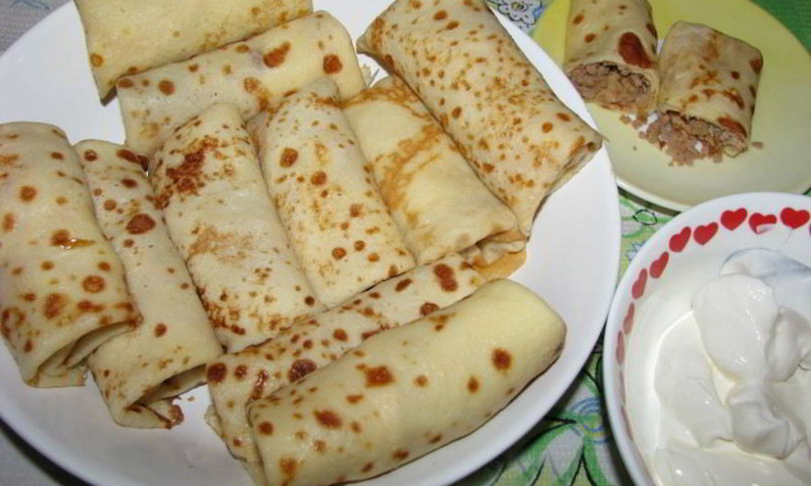 Рецепт теста для блинов с мясом