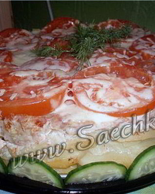 Праздничный торт из фарша