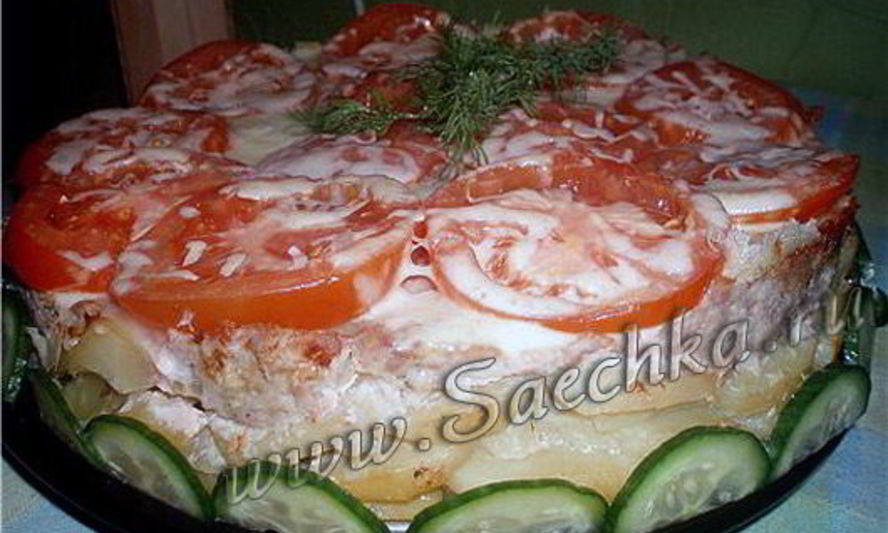 Рецепт праздничного торта из фарша