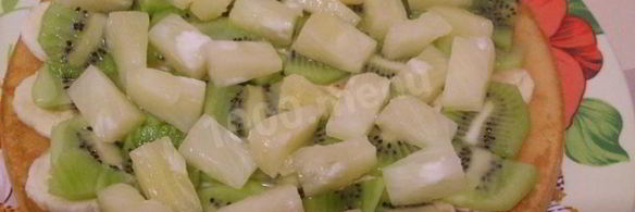 торт с фруктами без выпечки на коржах