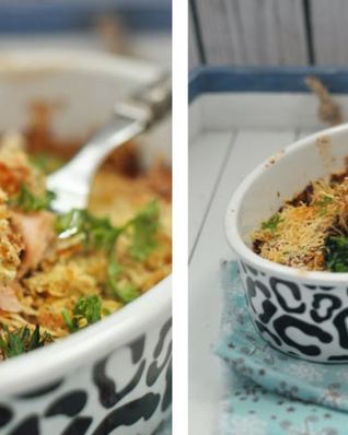 Сырная запеканка с лососем под хлебной крошкой