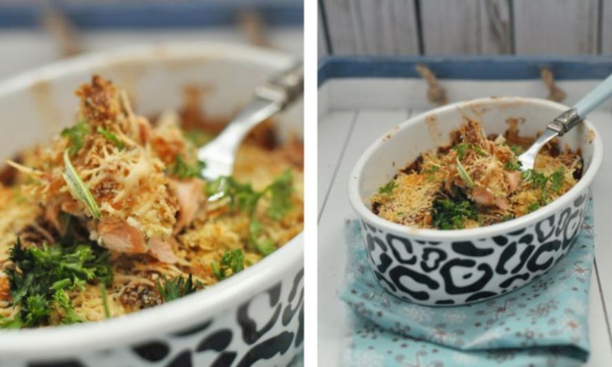 Рецепт сырной запеканки с лососем под хлебной крошкой